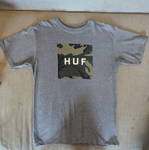 HUF Mens Gray Tee Camo Logo Sm